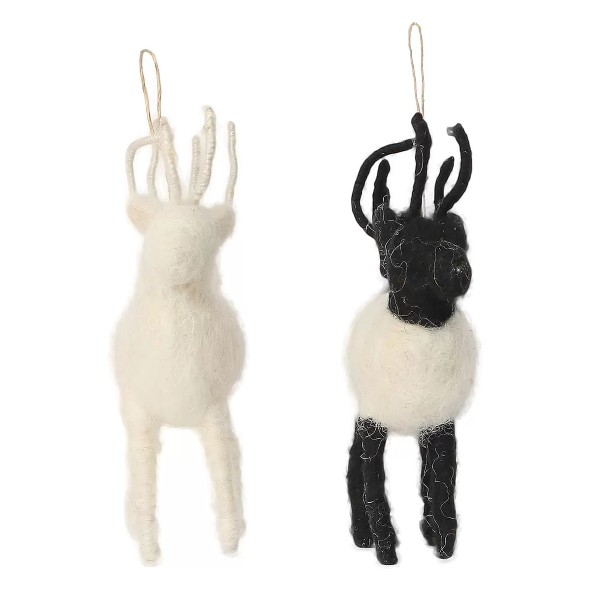 De Kulture Handmade Premium Wool Felt Black and White Reindeers Eco Friendly Needle Felted Christmas Xmas Tree Decoration Stuffed Ornament for Home Office Party Holiday Décor, (Set of 2)